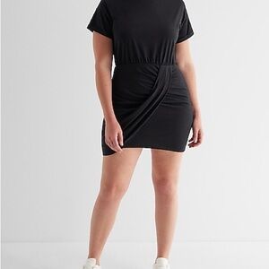 Express Crew Neck Short Sleeve Draped T-Shirt Dress